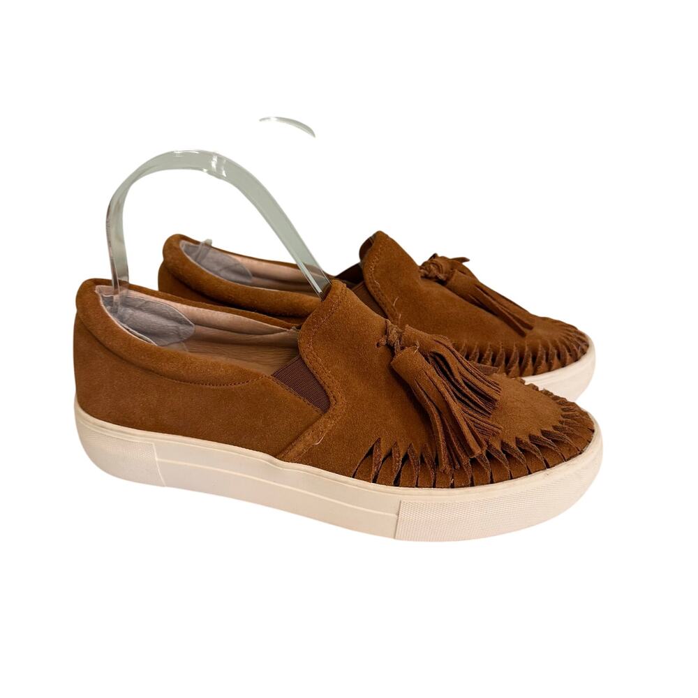 J/Slides Aztec Loafers Womens 6.5 Brown Suede Platform Slip On Fringes Sneakers